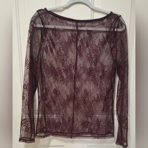 Sold Vintage Style Maroon Sheer Floral Lace Long Sleeve Top - Size M/L